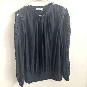 Ramy Brook blouse Embroidered Sleeve Crew neck Blue Gray Office Large Career